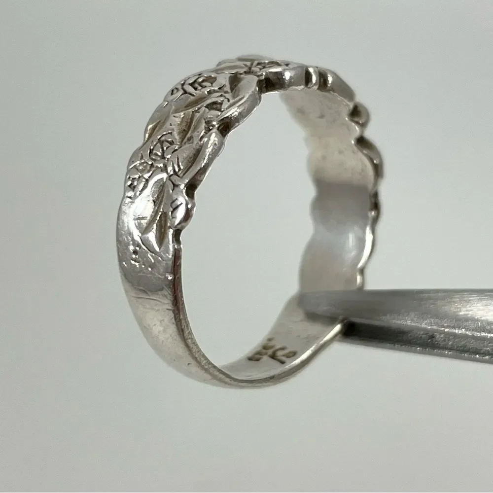 925 Sterling Silver Heart Flower Boho Ring Band Sz 7 Artisan Love Ring Fashion